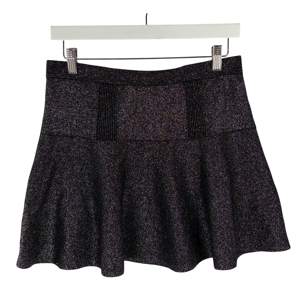 Candies Metallic Knit Mini Skirt Black‎ Silver Shimmer Flared Party Skirt Small